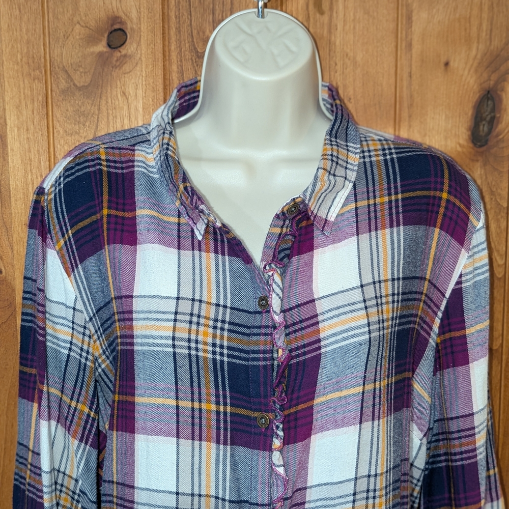 Ruff Hewn Multicolor Plaid Shirt With Ruffles - Picture 2 of 9